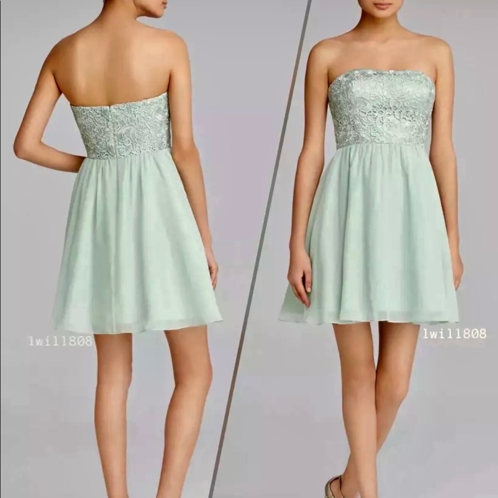 * New Aidan mattox Sage lace chiffon cocktail removable straps dress bxdd